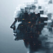 © Pedro - A digital consciousness, represented by a human head dissolving into a mosaic of abstract digital squares, embodies the essence of artificial intelligence and the future of technology.