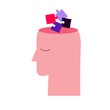 © Oxi An - Profile head with puzzle pieces inside. Problem solving, logic and mental connection. Human silhouette finding pieces of mind, psychological therapy, memory recovery and health care. Business strategy