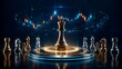 © Aish-Studio - Futuristic chess king on glowing platform surrounded by digital stock market charts, cyber security and algorithmic trading business strategy concept