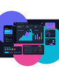 © Антон Сальников - Dark fintech dashboard interface with mobile banking app screens