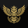 © azi - Ornate gold owl crest with royal crown.