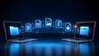 © Ahmed - Laptops Exchanging Glowing Digital File Icons Concept of Secure Data Transfer and Cloud Synchronization