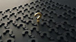© MIRA - Golden egg stands out among black puzzle pieces on dark reflective surface for success concept