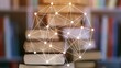 © Людмила Мазур - Stack of books with a digital network overlay, symbolizing lifelong learning and educational connections. Modern educational concept illustration.