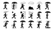 © Nuruzzaman - People walking in rain with umbrellas weather icons and symbols for forecasting information.