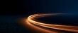 © Shah Zain - Abstract glowing golden orange light trail curving on dark asphalt road for high speed motion blur, fiber optic data transfer, and automotive technology concepts