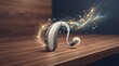 © Anna - Hearing aid with magical elements on wooden surface for sound clarity for International Day of the Deaf