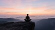 © Chroma Creative - Woman meditating in lotus pose on cliff edge at sunrise, silhouette against colorful sky with abstract constellation network overlay, symbolizing mindfulness, spiritual connection