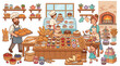 © Shahanaj - Artisan Bakery Shop Illustration Featuring Bakers, Fresh Bread, Pastries, Cakes, Cookies, Shelves, and Homemade Food Market Display