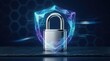© rezaul4022 - Digital security padlock protected by a glowing geometric shield representing cyber safety