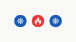 © Peradox - Three circular icons depicting a snowflake flame and snowflake against a white background snowcrystal flame fire heat cold