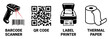 ©  MVectors - Barcode QR code scanner printer paper set, black white, retail supply, vector illustration