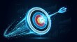 © Awais - Digital arrow hitting glowing target with binary code and futuristic light trails in cyber space