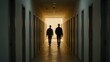 © panumas - Silhouetted Figures Walking Down Long Dimly Lit Hotel Hallway