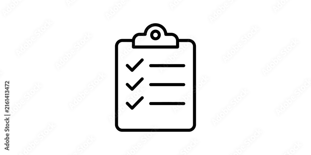 Checked Check Mark Vector Black outline clipboard checklist icon with check marks and lines ...