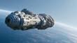 © MDRAFIQUL - Massive futuristic spaceship flying over planet space exploration mission science fiction scene.
