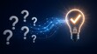 © emwe studio - Glowing lightbulb checking off question marks symbolizing digital solutions innovation and problem solving technology