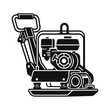 © sedap - Professional Black and White Line Drawing of a Powerful Lawn Mower Engine with Handle and Wheel