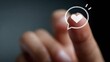 © Anas - Finger touching digital heart icon inside speech bubble representing social media interaction engagement with finger interacting glowing against dark background