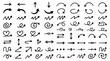 © malana - Hand drawn black arrows collection with curved, spiral, zigzag, and heart pointer doodle icons on white background