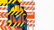 © LelyYusniati - Dynamic geometric abstract design featuring construction safety elements like a hard hat and warning stripes, perfect for industrial backgrounds