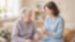 © Enigma - Caregiver providing comfort and support to a senior woman, holding hands during a home visit for elder care assistance