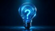© Samudra_png - Glowing blue digital glass lightbulb with question mark inside representing tech support and innovative problem solving