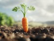 © hawarie - Young carrot plant growing in soil, field background, agriculture concept, healthy food.
