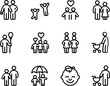 © Sharif - Family and Community People Icons Collection, Human Relationship Vector Line Art Illustration Set with Love Support and Care Symbols