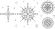 © Rofiqul - Vintage Compass Rose and Nautical Navigation Line Icon Set Featuring Wind Rose Map Cardinal Direction Markers and Adventure Exploration Travel Symbols