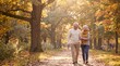 © Wajid Ali - A senior couple enjoying a leisurely walk together in a beautiful autumnal park with vibrant foliage and warm sunlight