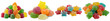 © HouseholdPNG - Vibrant sugar-coated gummy candies in assorted shapes, piled high, showcasing bright colors and tempting textures.