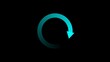 © Asfiya stock - Cyan gradient circular loading progress bar arrow icon isolated on a black background