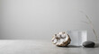 © 세원 정 - Minimalist product podium mockup with a frosted acrylic cube, crystal geode, and large copy space.