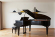 © Pixel-Shot - Luxury living and elegant interior design, grand piano in a modern minimalist home with abstract wall art