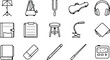 © Jasmin - Stationery and writing tools icon set, school and office supplies vector illustration.