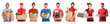 © New Africa - Food delivery service workers. Collection of portraits on white background