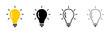 © AAK Designs - Light bulb icon set. Editable stroke idea innovation yellow black outline symbol design. Creativity energy invention solution background. Vector icon.