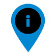 © GS Digital Studio - A clean blue information pin icon featuring a lowercase information symbol inside a circular location marker, isolated on a transparent background