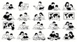 © 21graphic - Black  White Line Art Illustrations of Education and Family Learning Scenes. Studying, Teaching  Homeschooling.