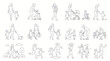 © 21graphic - Line Art Moms and Kids Walking, Shopping, Playing, Parenting Scenes