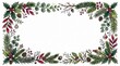 © stiko - Hand drawn Christmas botanical border with holly and pine branches