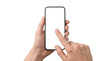 © PNG Studio 99 - Hand holding modern smartphone with blank white screen for png isolated on transparent background