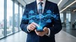 © Chloe - Businessman using smartphone with cloud network technology, digital data connection and cybersecurity concept in modern office environment for IT solutions