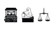 © storywd - Halloween themed icons featuring ghost shopping and pumpkin market balance illustration
