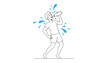 © Shipon - Young man drinking water from a bottle with refreshing blue water splashes, represented in a simple line drawing.