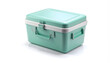 © Bernd Schmidt - Small hard shell cool box in pale mint with lid open evoking practical picnic mood generative AI