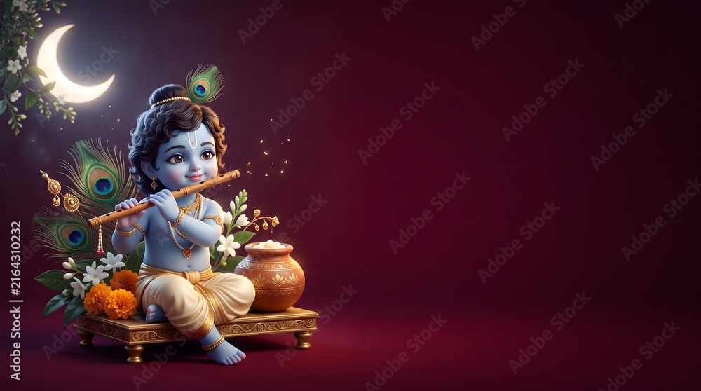 Little Krishna Playing Flute For Janmashtami Festival Celebration little-krishna-playing-flute-for-janmashtami-festival-celebration