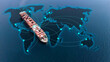 © APchanel - Aerial top view containers ship cargo business commercial logistic and transportation international import export by container freight cargo ship in the open seaport show ocean network on map