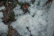 © PhotoMet - dettagli di formazioni di ghiaccio opaco lungo un ruscello ghiacciato in montagna